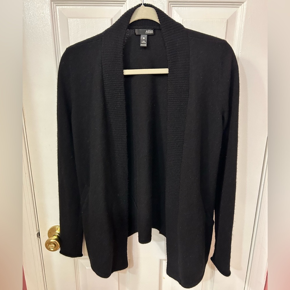 Aqua Cashmere Draped Open-Front Cardigan